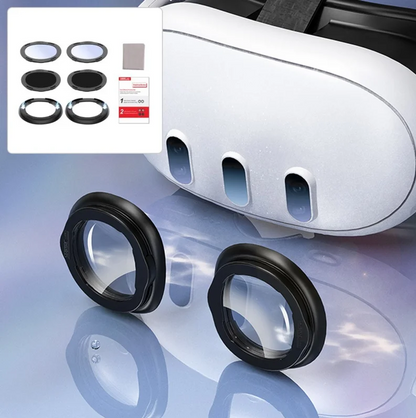 Virtual Reality Lens Protector Compatible for Quest 3 with Blue Light Blocking Glass and Anti Scratch Ring Lens