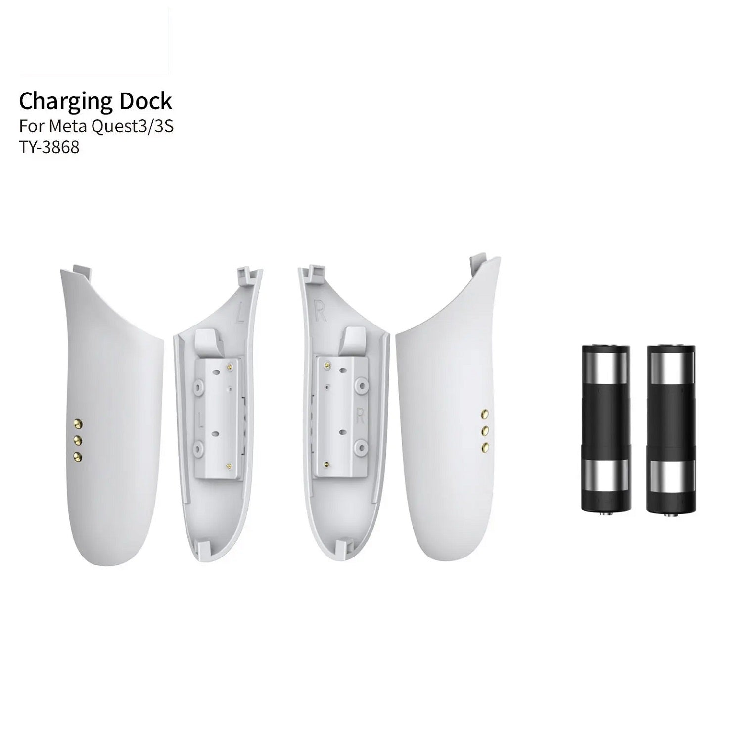 Dobe Brand Wireless Charger Compatible for Quest 2, Quest 3 / 3S Bundled with 2 Nos. 1850 mAH Rechargeable Batteries for Controllers with charging Indicators