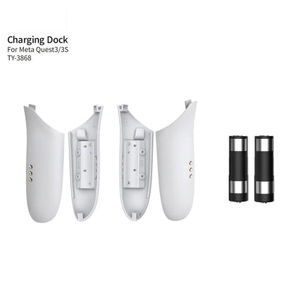 Dobe Brand Wireless Charger Compatible for Quest 2, Quest 3 / 3S Bundled with 2 Nos. 1850 mAH Rechargeable Batteries for Controllers with charging Indicators