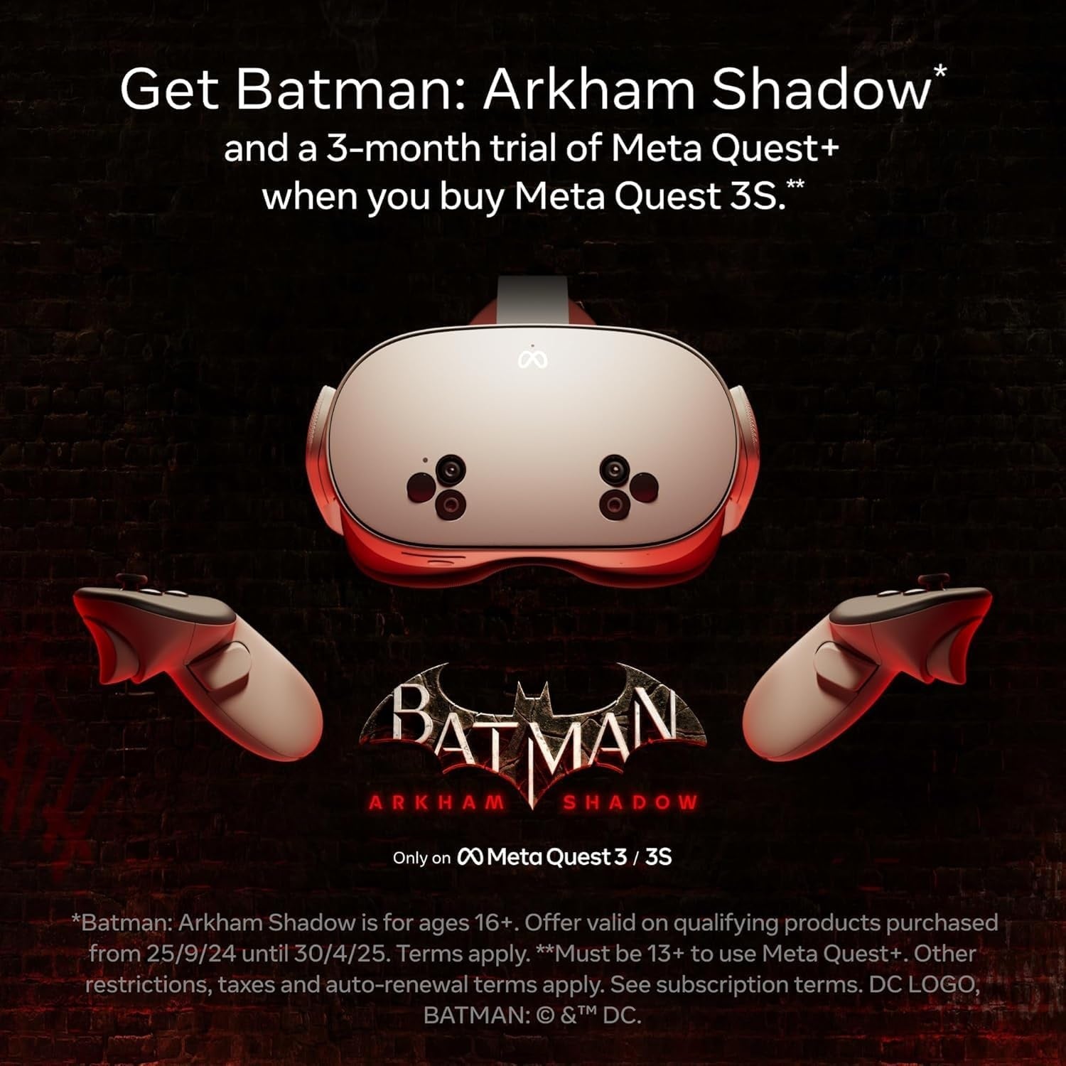 Meta Quest 3S 256GB Bundled with Batman: Arkham Shadow Game | USB Rechargeable AA2 Battery for Quest 3S Controllers | 3-Month Subscription Trial of Quest + Store